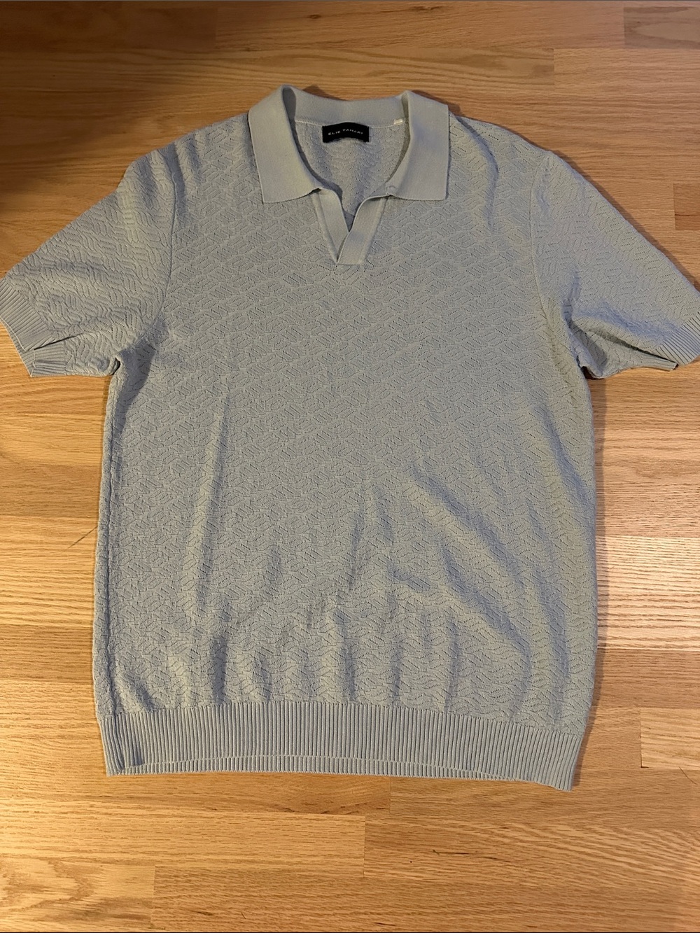 Elie Tahari Men’s Pale Blue/Gray Textured Short-Sleeve Polo sz L